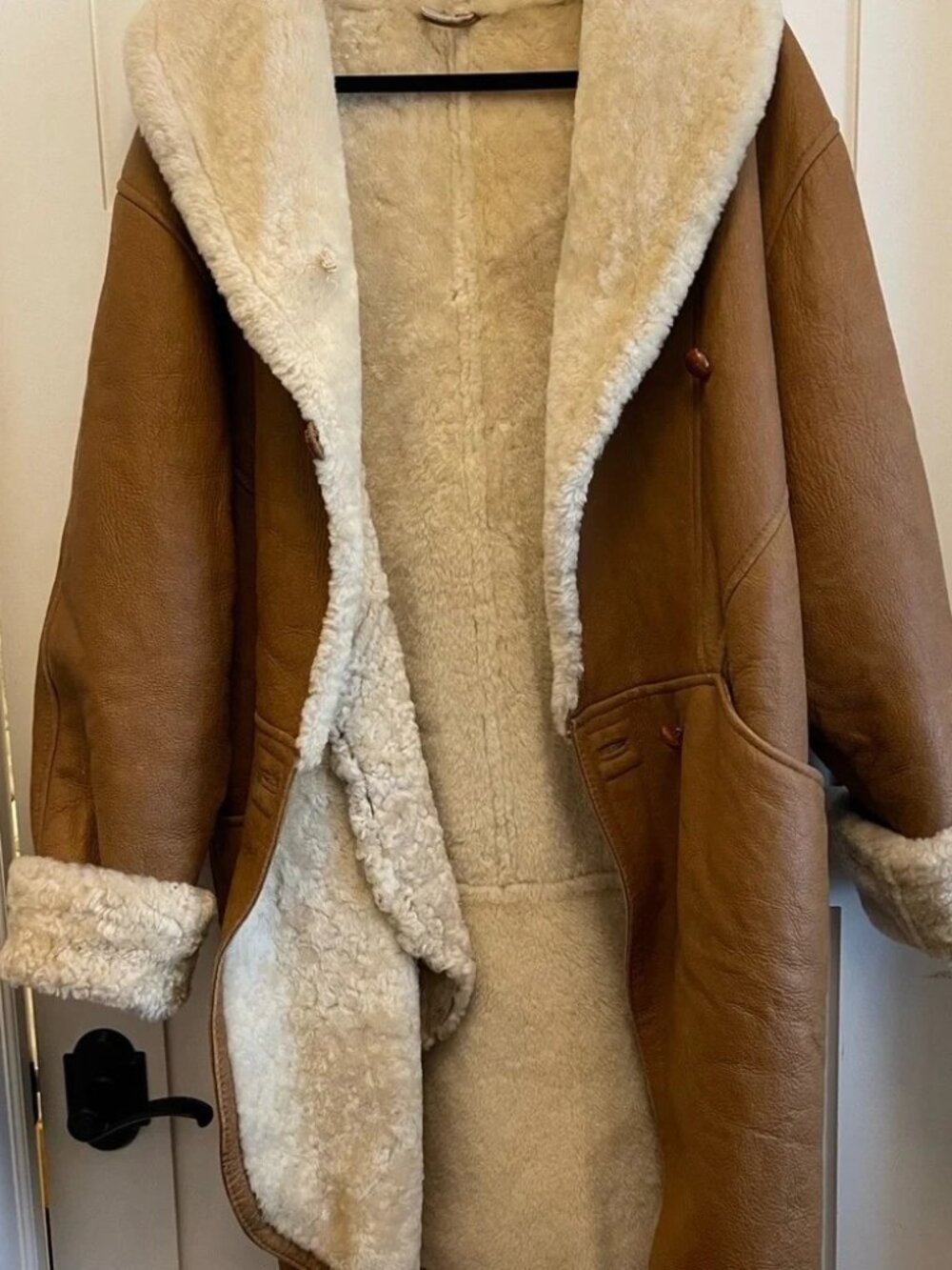 Andrew Marc Genuine Shearling Sheepskin Coat Camel Oversized Shawl Collar - Picture 4 of 4